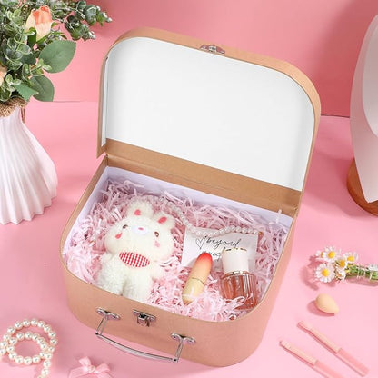 HOMSFOU Kraft Paper Storage Suitcase 10X10X10 Inches Multipurpose Decorative Box for Jewelry Stationery Wedding Party Favors Travel and Home Organization