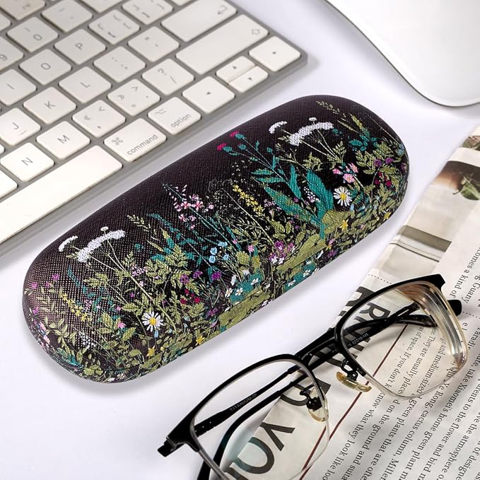 PERFECTSIGHT Hard Shell Eyeglasses Case, PU Leather Protective Glasses Case, Cute Eyeglass Case for Women Men Girls