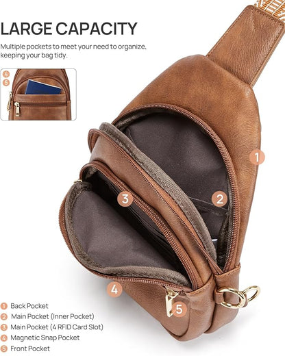 CHOLISS Anti Theft Small Sling Bag for Women and Men RFID Leather Crossbody Bags Fanny Pack Chest Bag Travel Purse Daypacks