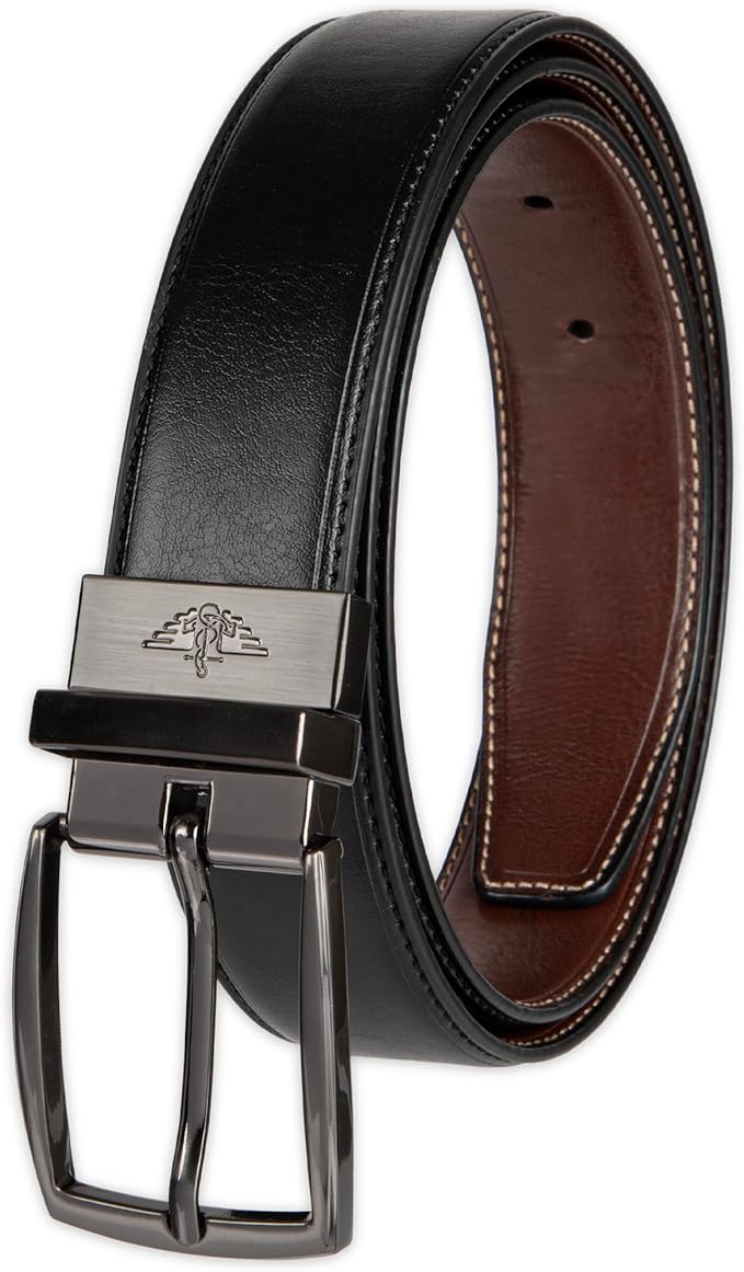 DOCKERS Men's Two-in-one Reversible Rotative Buckle Everyday Casual Dress Belt (Regular and Big & Tall Sizing)
