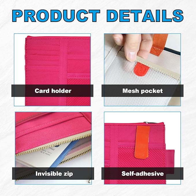Car Sun Visor Organizer, Auto Interior Visor Storage Pouch Holder with Zipper, Multi-Pocket Net Personal Belonging Organizer, Universal Car Accessory for Cards, Documents (Rose Red)
