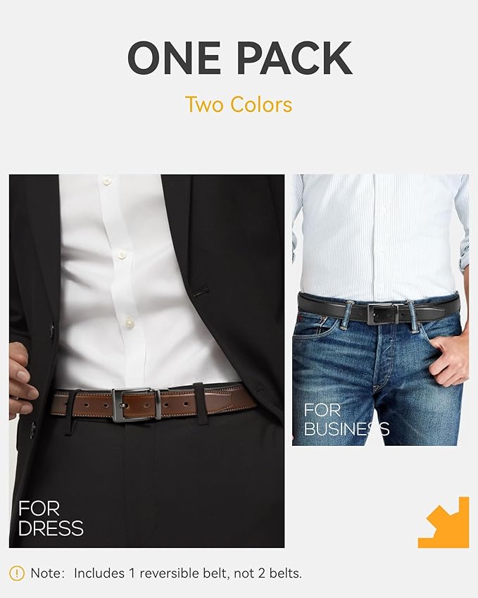 CHAOREN Reversible Belt Men 1 Piece - 1.25" Leather Dress Belt - Trim to Fit for Elegant Style
