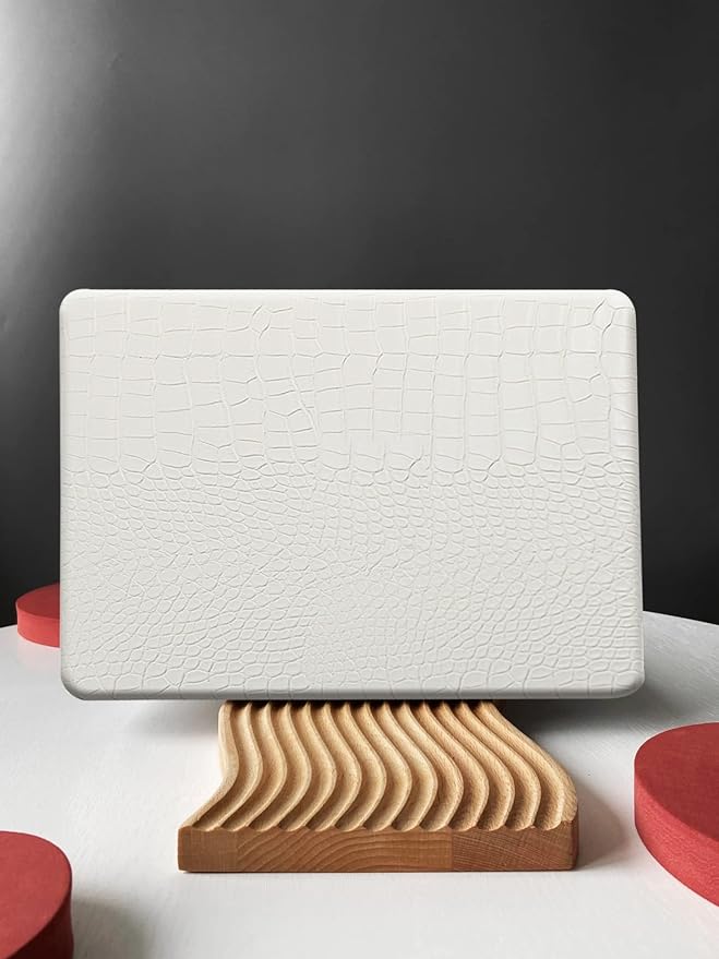 KEROM Compatible with Crocodile MacBook Pro 13 Inch Case 2026 2022-2016 M2 M1 A2338 A2289 A2251 A2159 A1989 A1706 A1708, Textured Aligator Skin Snakeskin PU Leather Hardshell & Keyboard Cover, White