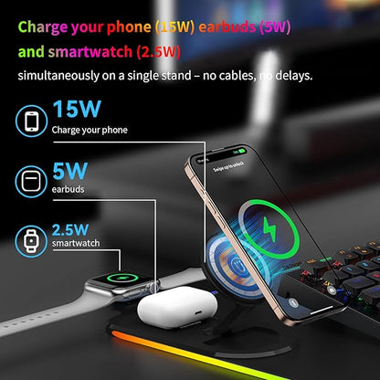 15W Wireless Charging Mouse Pad - Large RGB Gaming Desk Mat (31.4"x12"), Waterproof Leather Mousepad with Phone Holder, Includes PD Adapter & USB-C Cable - for Office & Home, Black