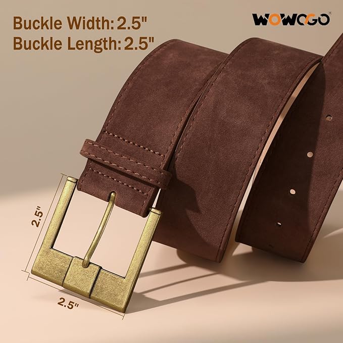 Women Wide Leather Belts for Dresses 1.9" Chunky Western Vintage Thick Suede Waist Belt with Brass Buckle