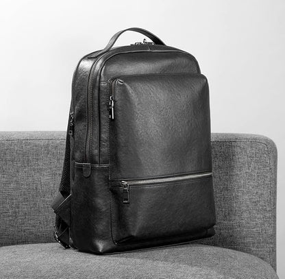 15.6 Inch Genuine Leather Laptop Backpack for Men Women, Business Travel Backpack Hiking Rucksack Daypack (2#Black)