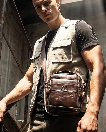 Premium Leather Men's Crossbody -Organized Storage & Durable,Stylish for Daily Carry