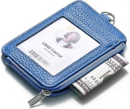 Badge Holder – Genuine Leather ID Badge Holder with Zipper Pocket and Nylon Lanyard – Perfect for Badges, Cards, and More