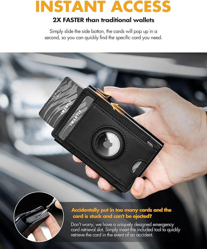 iwantit Slim Airtag Wallet for Men: Pop Up Bifold Wallet with Detachable Money Clip ID Window for Air Tag(1st & 2nd Generation) - RFID Blocking for 8-10 Cards Cash - Gift Box Included (Black)