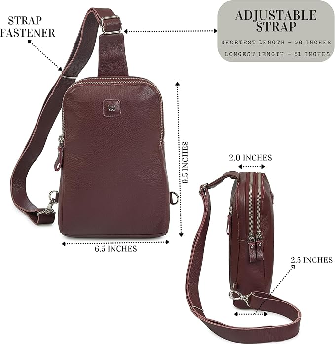 Leather Sling Bag for Women Genuine Crossbody Purse Small Trendy Cross Over Chest with Phone and Credit Card Slots (Burgundy Nappa)