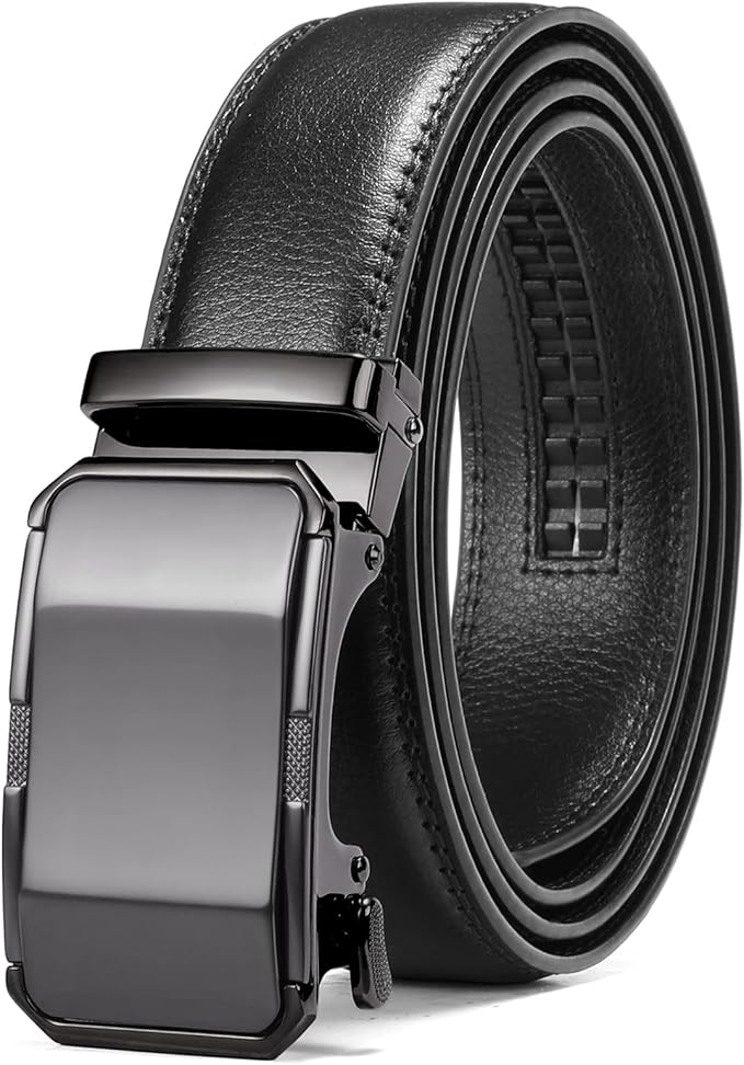 SENDEFN Men's Leather Belt Automatic Ratchet Buckle Slide Belt for Dress Casual Trim to Fit with Gift Box