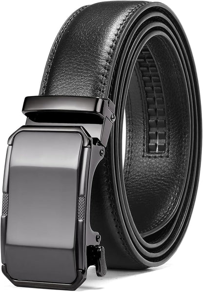 SENDEFN Men's Leather Belt Automatic Ratchet Buckle Slide Belt for Dress Casual Trim to Fit with Gift Box