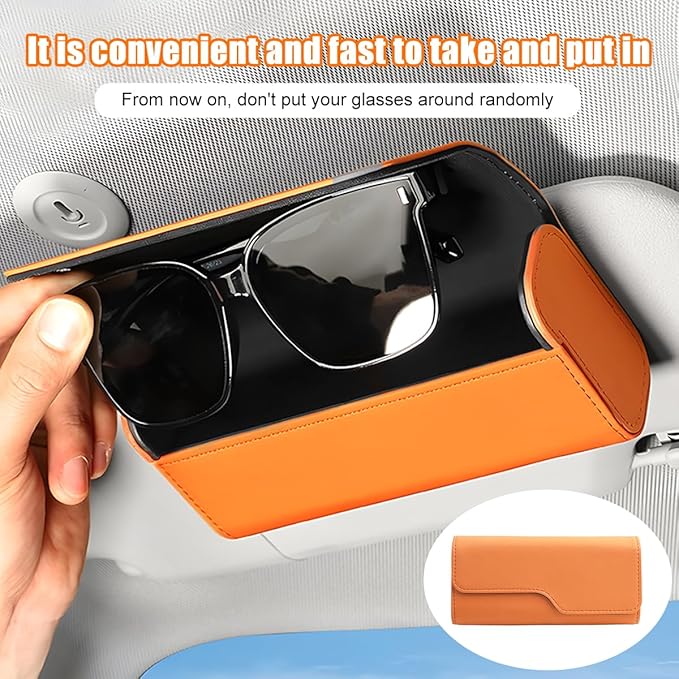 Zpana Sunglass Holder for Car Visor, Leather Auto Eyeglasses Sun Visor Organizer Case with Hidden Magnetic Closure, Auto Protective Glasses Storage Box, Universal for SUV RV Truck (Orange)
