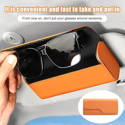 Zpana Sunglass Holder for Car Visor, Leather Auto Eyeglasses Sun Visor Organizer Case with Hidden Magnetic Closure, Auto Protective Glasses Storage Box, Universal for SUV RV Truck (Orange)