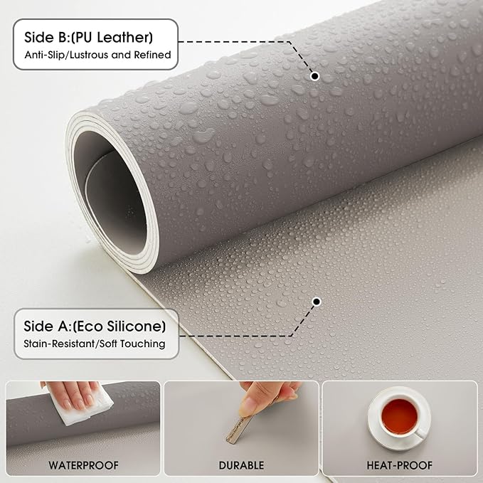Leather Desk Pad Protector 35.4×17inch Vanity Mat Non-Slip Large Gaming Mouse Pad Waterproof Desk Writing Pad Desk Blotter Laptop and Keyboard Mat for Office and Home(Grey)