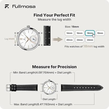 Fullmosa Watch Band, Quick Release Leather Watch Strap for Men Women, Replacement Bands Width 12mm 14mm 16mm 18mm 19mm 20mm 21mm 22mm 24mm