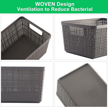 6 Pack Plastic Storage Baskets With Lids,Grey Breathable Stackable Storage Bins,Small Storage Containers,for Organizing Storage Baskets on Desktops,Closets,Playrooms,Classrooms,Offices