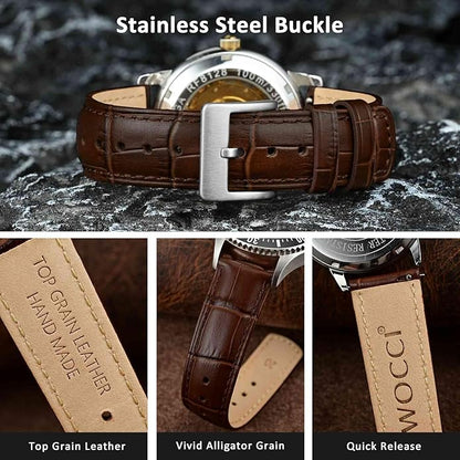 WOCCI Watch Bands, Top Grain Leather, Embossed Alligator Grain, Quick Release, Band Width 18mm 20mm 22mm