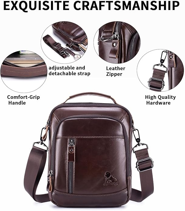 Premium Leather Men's Crossbody -Organized Storage & Durable,Stylish for Daily Carry
