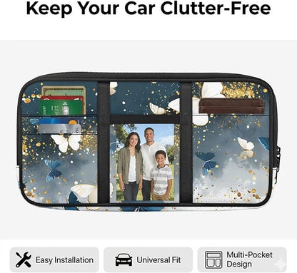 Beautiful Butterfly Car Sun Visor Organizer Pouch Case Bag Auto Interior Accessories for SUV Card Cash Pouch with Multi-Pocket for License Pen Key