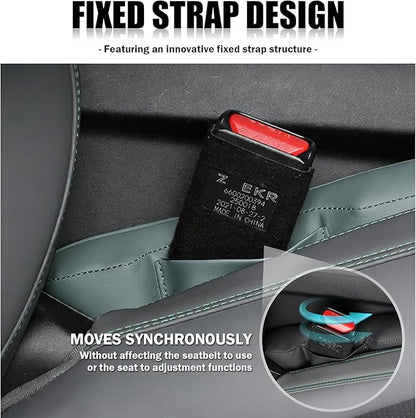 2026 New Car Seat Gap Filler 2 Pack,Leather Seat Gap Filler Strip with Fix Strap to Avoid Items from Falling,Universal Car Seats Gaps Plug Cars Interior Accessories (Grayish Green)