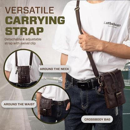 Hengwin Leather Crossbody Phone Purse for Men, Belt Pouch with Multi Pockets, Fits for 6.7" Smartphones, Small Messenger Bag Cell Phone Belt Holster Waist Bag for Travel, Hiking, Daily Use (Coffee)
