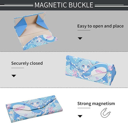 Foldable Glasses Case, Magnetic PU Leahter Sunglasses Case, Cute Hard Shell Folding Eyeglass Cases for Women Kids