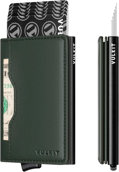 VULKIT Slim Pop up Wallet for Women Minimalist Credit Card Holder with Leather Slots Men's Bifold RFID Blocking Metal Wallets