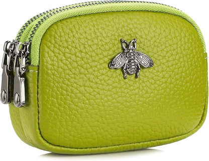 imeetu Women Leather Coin Purse, Small 2 Zippered Change Pouch Wallet