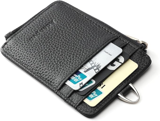 Genuine Leather id Badge Holder with Zipper Pocket,Vertical Lanyard Wallet,id Covers for Work Badge, Credit Card,Cruise Ship Cards,Black
