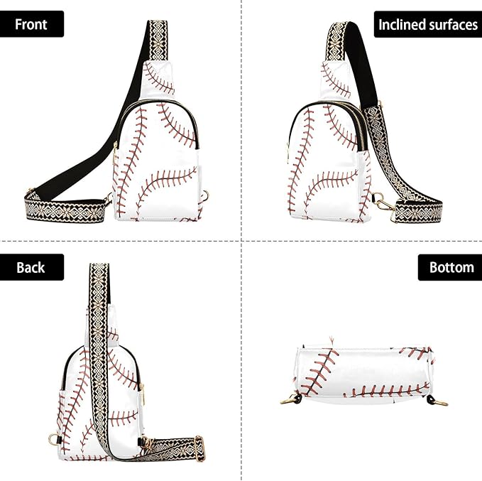 ZAZYXTJ Ball Lace Baseball Crossbody Sling Bag for Women Leather Small Chest Bag Adjustable Straps Daypack for Travel Sport Hiking