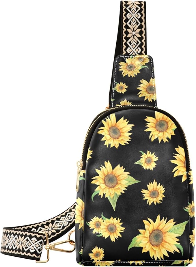 ZAZYXTJ Sunflower Crossbody Sling Bag for Women Leather Small Chest Bag Adjustable Straps Daypack for Travel Sport Hiking