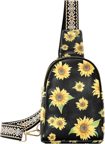 ZAZYXTJ Sunflower Crossbody Sling Bag for Women Leather Small Chest Bag Adjustable Straps Daypack for Travel Sport Hiking
