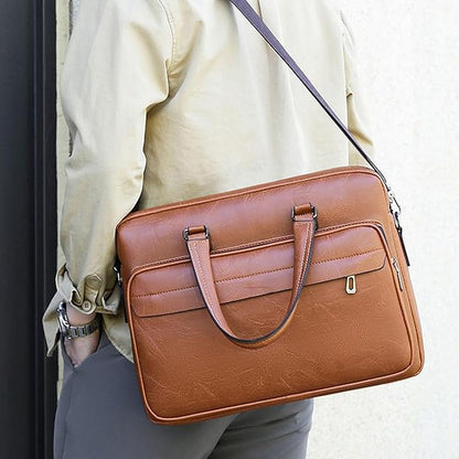 Men's Leather Laptop Bag 15 IN, Water-Resistant Briefcase Messenger Bag for Work, Business, Shoulder Crossbody Office Satchel