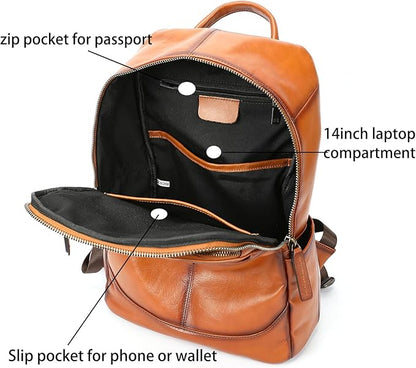 NIUCUNZH Genuine Leather Backpack for Men Travel Daypack Women College School Computer Bag for 15inch Laptop Business (brown)
