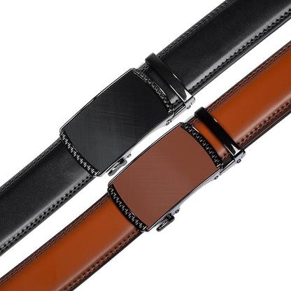 Founders & C Mens Belt 2 Pack,Leather Ratchet Click Belt Dress with Slide Buckle 1 3/8" in Gift Set Box- Size Adjustable