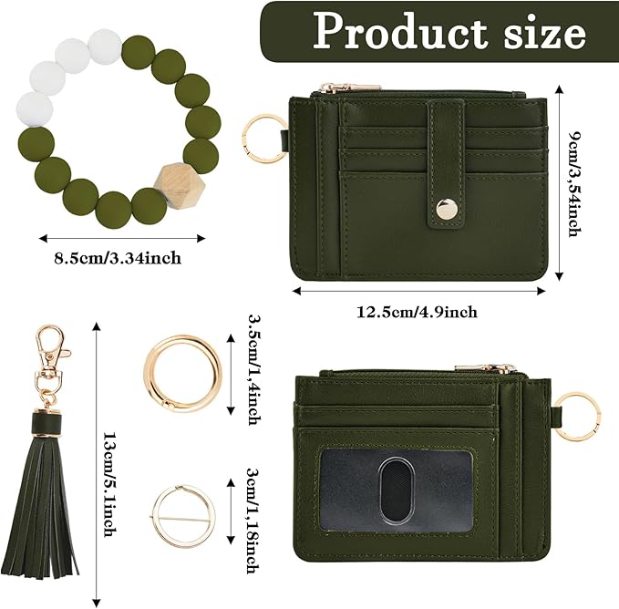 KNGITRYI Wallet Keychain Wristlet for Women,Slim RFID Credit Card Holder Purse Tassel Keychain Bangle Key Ring for Men Women