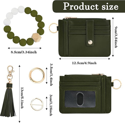 KNGITRYI Wallet Keychain Wristlet for Women,Slim RFID Credit Card Holder Purse Tassel Keychain Bangle Key Ring for Men Women
