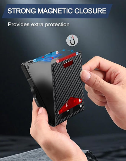 GHUKY Wallet for Men, Minimalist Slim Mens Wallet with Money Clip, RFID Blocking Smart Pop Up Card Wallet with ID Window, Compact Bifold Wallet, Metal Aluminum Credit Card Holder