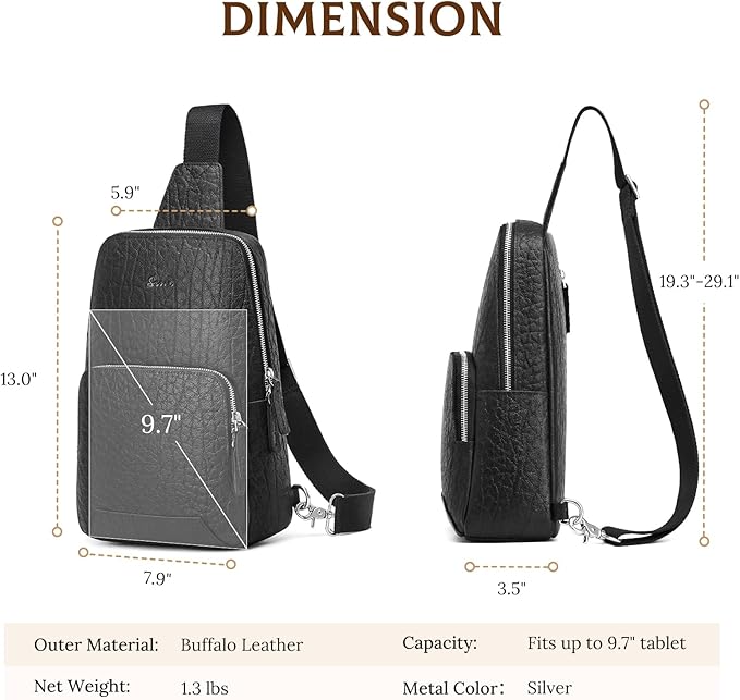 S-ZONE Sling Bag for Men Women RFID Blocking Genuine Leather Crossbody Shoulder Bag Backpack Hiking Daypack Travel | RFID Blocking, Genuine Leather, Hiking Daypack, Travel
