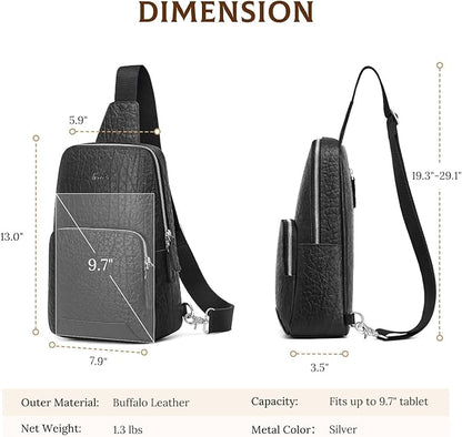 S-ZONE Sling Bag for Men Women RFID Blocking Genuine Leather Crossbody Shoulder Bag Backpack Hiking Daypack Travel | RFID Blocking, Genuine Leather, Hiking Daypack, Travel