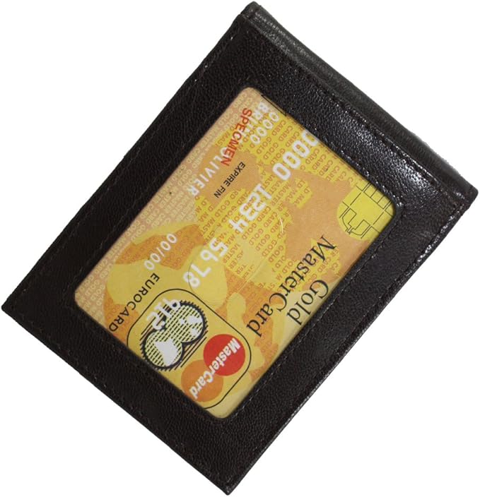 Men's Lambskin Leather Spring Money Clip Compact Bifold Front Pocket Wallet