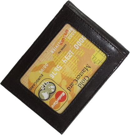 Men's Lambskin Leather Spring Money Clip Compact Bifold Front Pocket Wallet