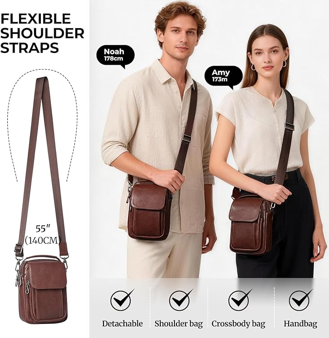 Augus Leather Small Messenger Bag For Men Crossbody Handbag Shoulder Sling Travel Bags for Men Purse Daypack Magnetic Buckle