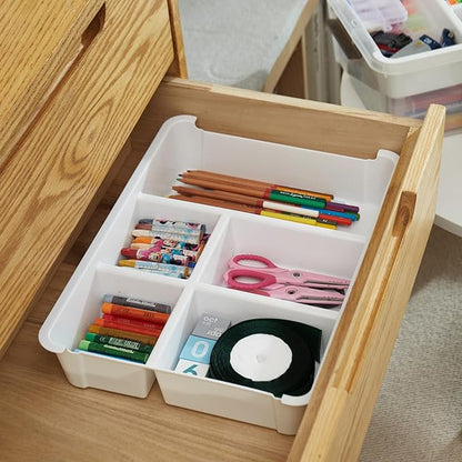 MACOPRO 17 QT Plastic Storage Box with Removable Tray, Bins with Lids, Clear Storage Container for Craft Supplies, Beads, Tools, Sewing, and Playdoh Organization (White, 1Pack-17QT)