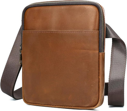 NIUCUNZH Man Purses and Bags Small, Mini Genuine Leather Messenger and Shoulder Bag for Men with lots of Zipper Pockets