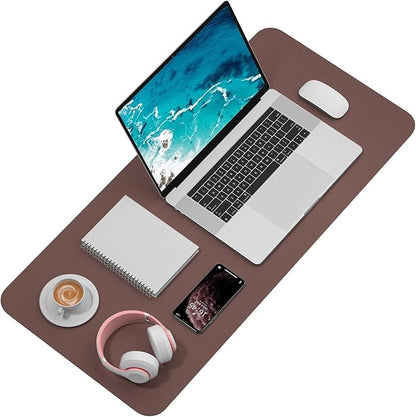 Hsurbtra Desk Pad, 35.5" x 17" PU Leather Desk Mat, XXL Extended Mouse Pad, Waterproof Desktop Blotter Protector, Non-Slip Ultra Thin Large Laptop Keyboard Writing Mat for Office Home, Dark Oak