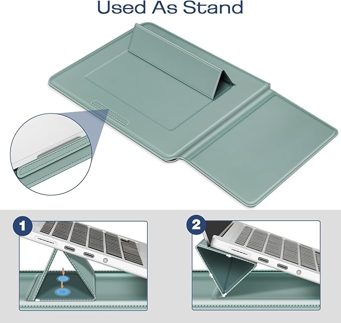 Fintie Sleeve Case for MacBook Air 13.6 A3449 A3240 A3113 A2681, Pro 14 A3427 A3426 A3434 A3401 A3185 A3112 A2992 A2918 A2779 A2442, MacBook Pro/Air/Neo 13 - Slim Bag Cover with Stand, Green