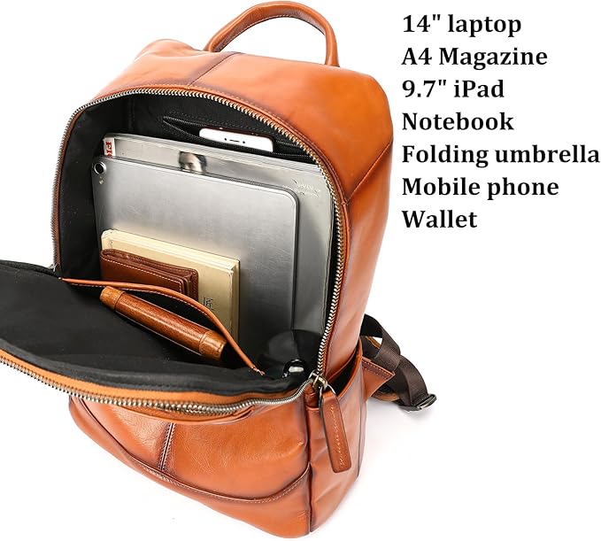 NIUCUNZH Genuine Leather Backpack for Men Travel Daypack Women College School Computer Bag for 15inch Laptop Business (brown)