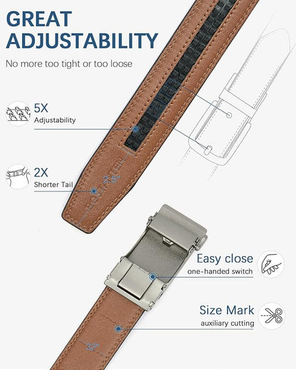 BOSTANTEN Mens Belt Leather Ratchet Belt For Men Dress and Casual with Adjustable Buckle, Trim to Fit